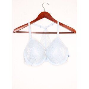 Victoria's Secret 34DD Blue Solid Push Up Lace Lightly Padded Unwired Razorback